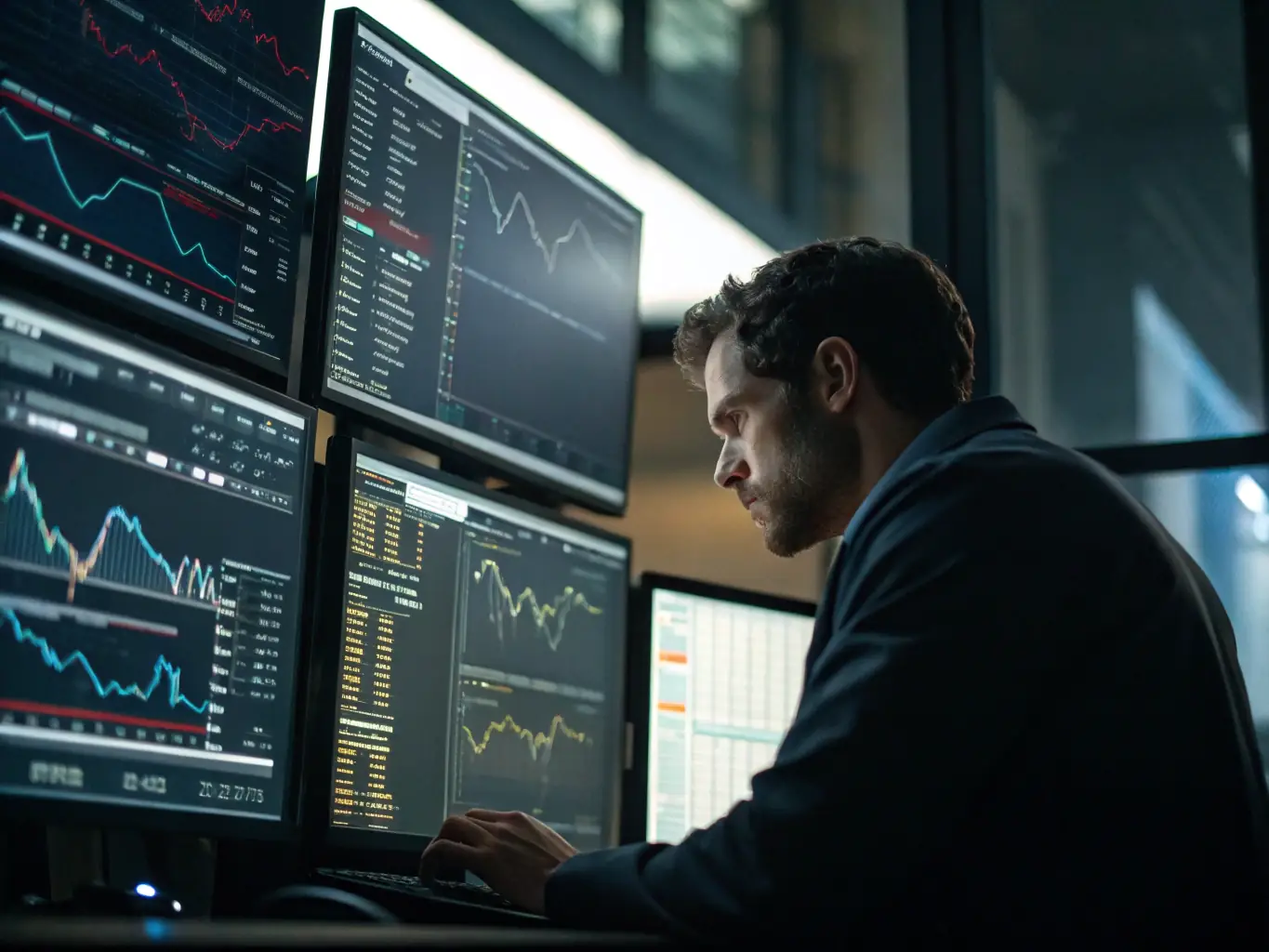 A professional consultant reviewing financial charts and data, symbolizing economic planning and analysis in a crisis scenario.
